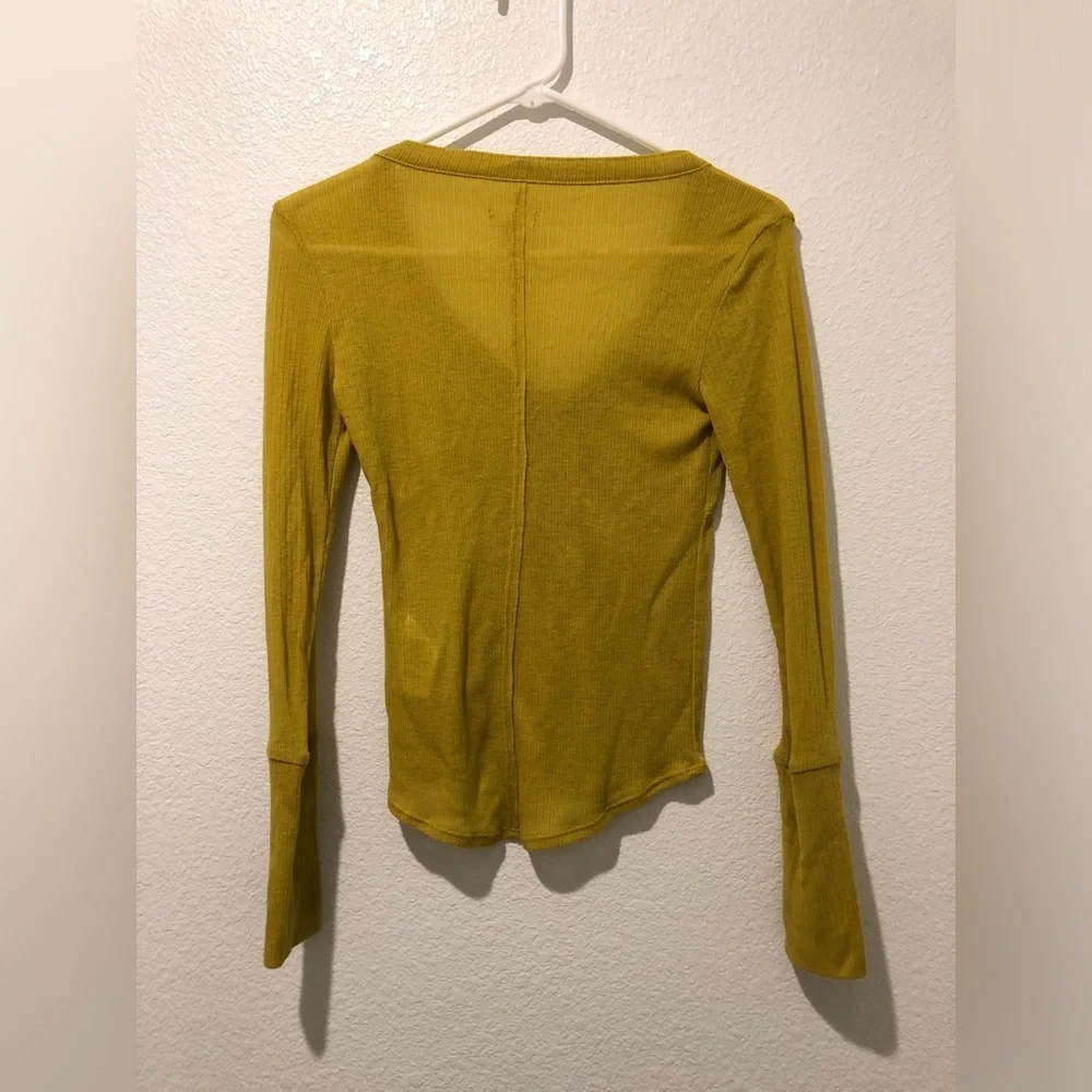 Anthropologie | Andie Ribbed Tissue Henley Top by Pilcro Yellow XXS